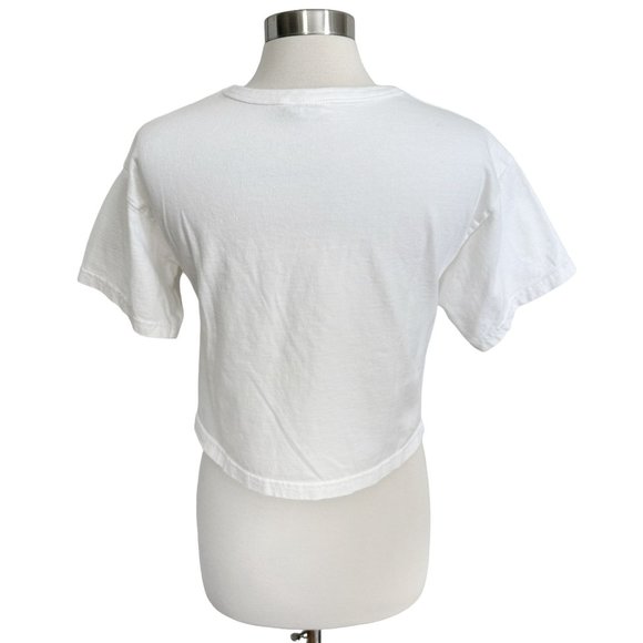Champion Small Thick White Cotton Cropped Neon Logo Basic T-Shirt - Picture 3 of 8